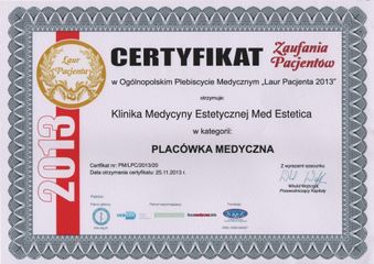 Laur Pacjenta - certyfikat